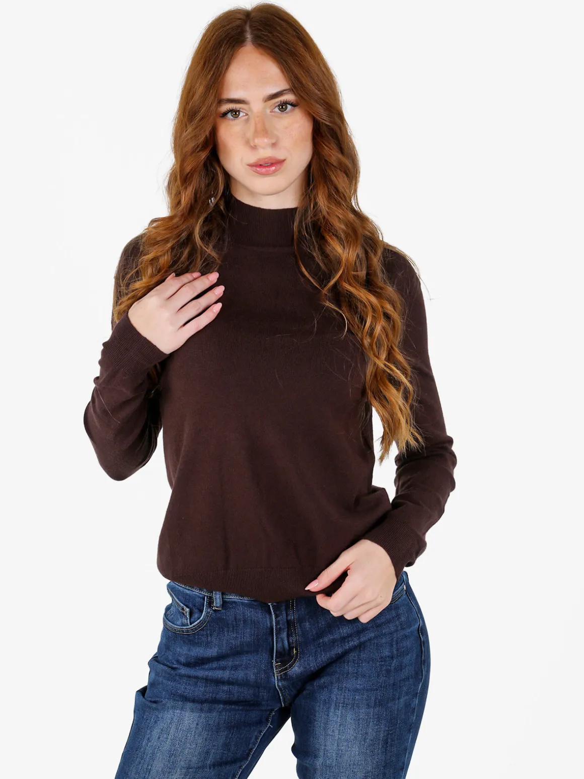 Louise Doro Pullover donna in maglia a collo alto - moro