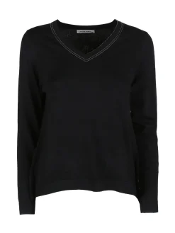 Louise Doro Pullover donna in maglia con scollo a V - nero
