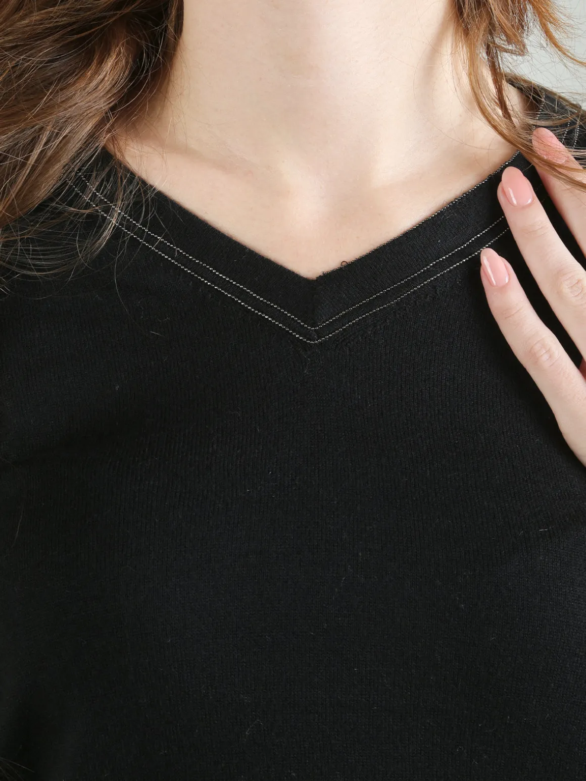 Louise Doro Pullover donna in maglia con scollo a V - nero