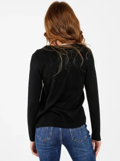Louise Doro Pullover donna in maglia con scollo a V - nero