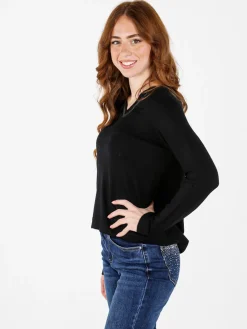 Louise Doro Pullover donna in maglia con scollo a V - nero