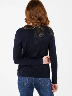 Louise Doro Pullover donna in maglia con scollo a V - blu scuro