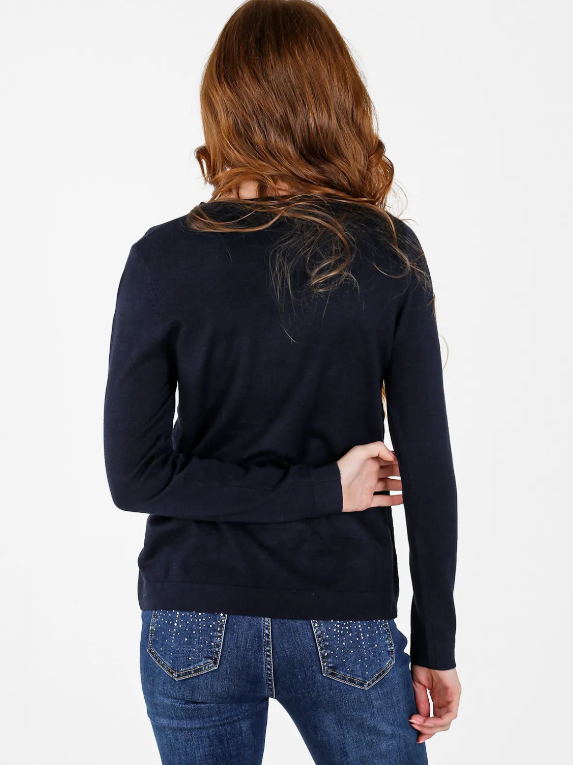 Louise Doro Pullover donna in maglia con scollo a V - blu scuro