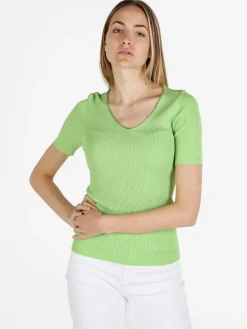 Louise Orop T-shirt donna a costine con scollo in lurex