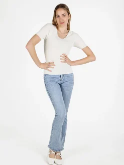 Louise Orop T-shirt donna a costine con scollo in lurex