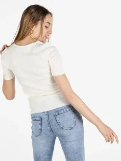 Louise Orop T-shirt donna a costine con scollo in lurex