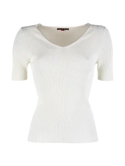 Louise Orop T-shirt donna a costine con scollo in lurex