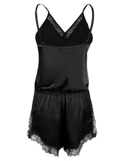 Lovelx Pigiama tuta donna effetto raso con pizzo
