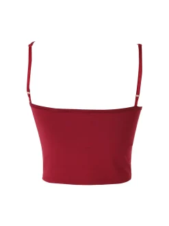 Lovery Top cropped da donna con scollo a cuore imbottito e spalline strette - bordeaux