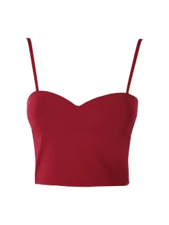Lovery Top cropped da donna con scollo a cuore imbottito e spalline strette - bordeaux