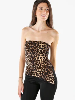Lovery Top donna asimmetrico con scollo a fascia e bordo finale in pizzo - multicolore
