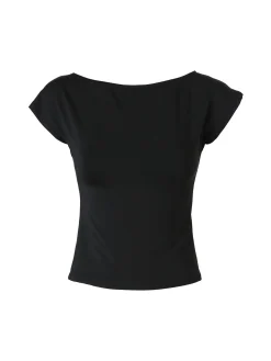 Lovery Top donna con scollo a barca e maniche corte - nero