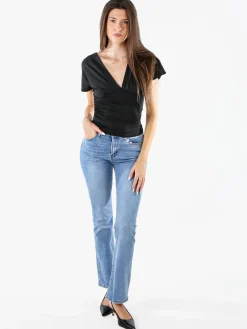 Lovery Top donna con scollo a V davanti e dietro con arricciature laterali - nero