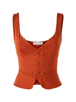 Lovery Top donna cropped con scollo a cuore e ricami - arancione