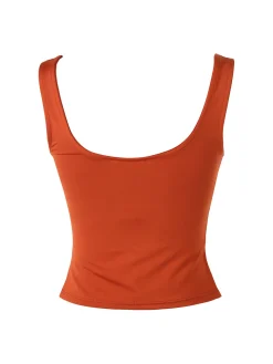 Lovery Top donna cropped con scollo a cuore e ricami - arancione