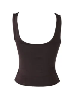 Lovery Top donna cropped con scollo a cuore e ricami - moro