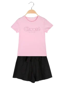 Luisa Chic Completo corto da bambina con t-shirt e shorts a vita alta