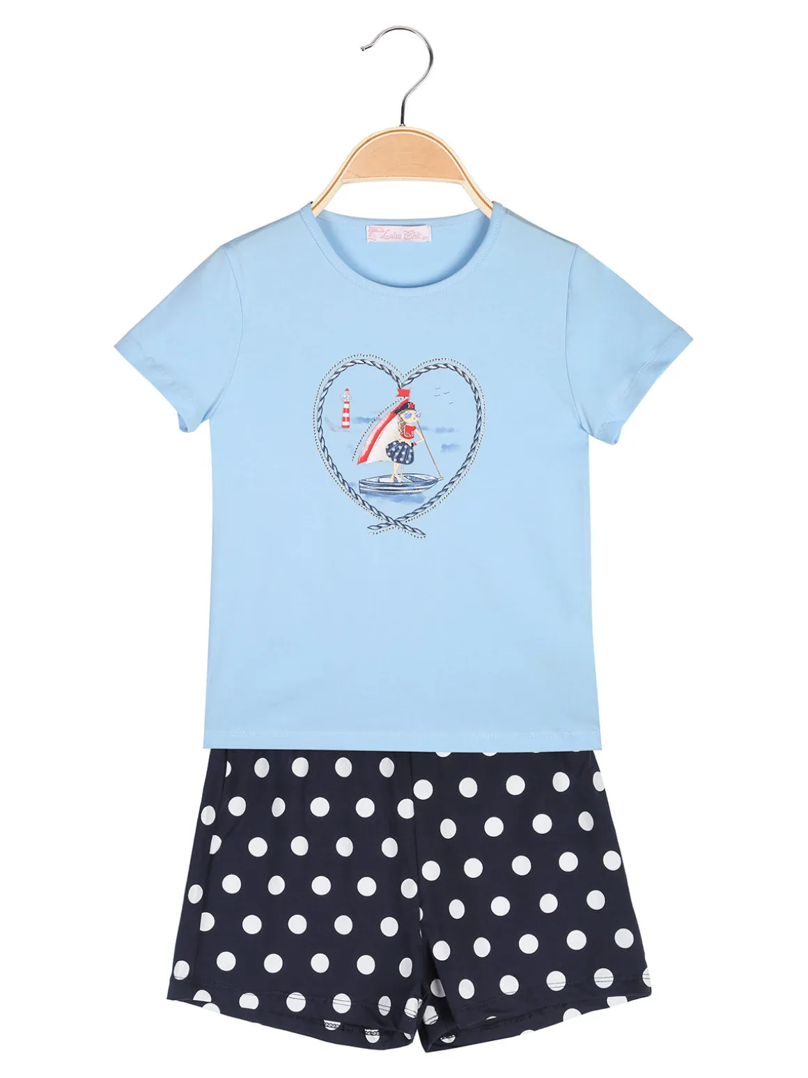 Luisa Chic Completo corto da bambina con t-shirt e shorts a pois