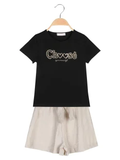 Luisa Chic Completo corto da bambina con t-shirt e shorts a vita alta