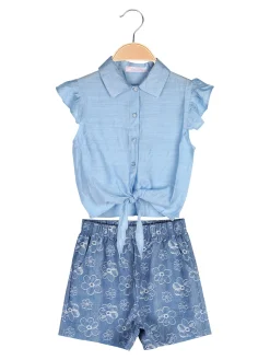 Luisa Chic Completo corto da bambina con camicia e shorts effetto jeans