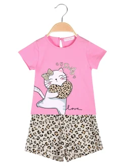 Luisa Chic Completo corto da neonata con t-shirt e shorts animalier