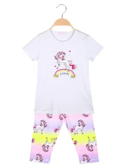 Luisa Chic Completo da bambina unicorno con t-shirt e pinocchietti