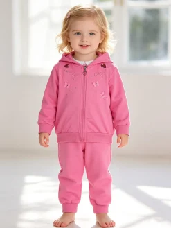 Luisa Chic Completo tuta 3 pezzi da neonata con cappuccio e zip - fucsia