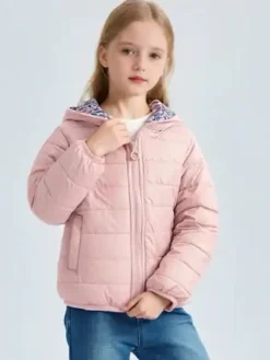 Luisa Chic Giubbino 100 grammi da bambina reversibile con cappuccio e zip - rosa