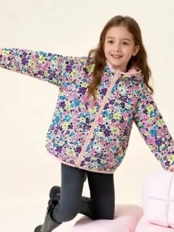 Luisa Chic Giubbino 100 grammi da bambina reversibile con cappuccio e zip - rosa