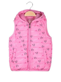 Luisa Chic Giubbino smanicato da bambina con cappuccio e zip - fucsia