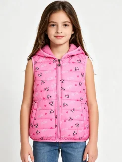 Luisa Chic Giubbino smanicato da bambina con cappuccio e zip - fucsia