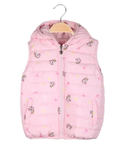 Luisa Chic Giubbino smanicato da bambina con cappuccio e zip - rosa