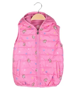Luisa Chic Giubbino smanicato da bambina con cappuccio e zip - fucsia