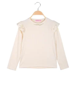 Luisa Chic Maglia da bambina a maniche lunghe con dettagli di perle - beige