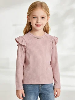 Luisa Chic Maglia da bambina a maniche lunghe con dettagli di perle - rosa