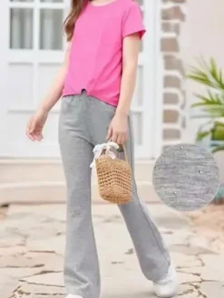 Luisa Chic Pantaloni da bambina a zampa con strass - grigio