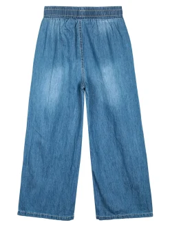 Luisa Chic Pantaloni da bambina effetto jeans con strass a gamba larga