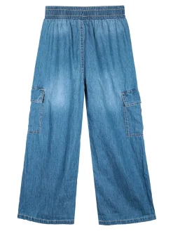 Luisa Chic Pantaloni da bambina effetto jeans con tasconi laterali