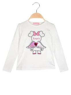 Luisa Chic T-shirt da bambina a maniche lunghe con stampa e paillettes - bianco