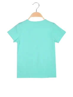 Luisa Chic T-shirt da bambina in cotone con toppa in macramè - acqua marina