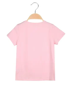 Luisa Chic T-shirt da bambina in cotone con toppa in macramè - rosa