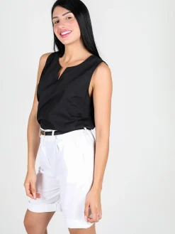 Lulu Firenze Top donna svasato in cotone con spacco dietro