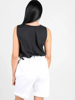 Lulu Firenze Top donna svasato in cotone con spacco dietro