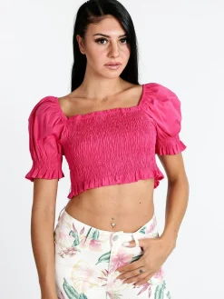 Lumina Top crop con manica a sbuffo