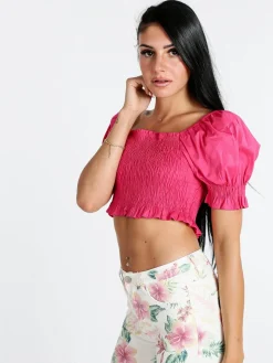 Lumina Top crop con manica a sbuffo