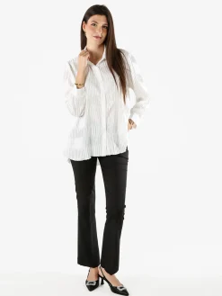 Luxesize Camicia plissettata da donna con maniche lunghe a palloncino - bianco