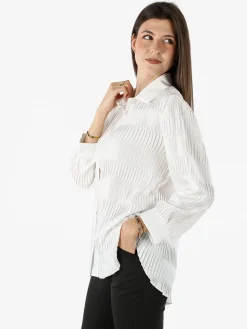 Luxesize Camicia plissettata da donna con maniche lunghe a palloncino - bianco