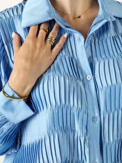 Luxesize Camicia plissettata da donna con maniche lunghe a palloncino - azzurro