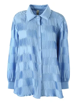 Luxesize Camicia plissettata da donna con maniche lunghe a palloncino - azzurro