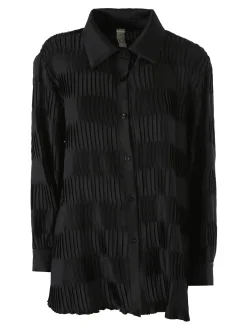 Luxesize Camicia plissettata da donna con maniche lunghe a palloncino - nero